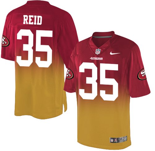 Nike 49ers #35 Eric Reid Red/Gold Men's Stitched NFL Elite Fadeaway Fashion Jersey