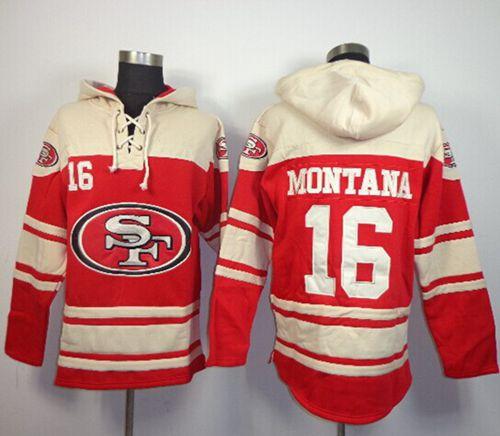 Nike 49ers #16 Joe Montana Red Sawyer Hooded Sweatshirt NFL Hoodie
