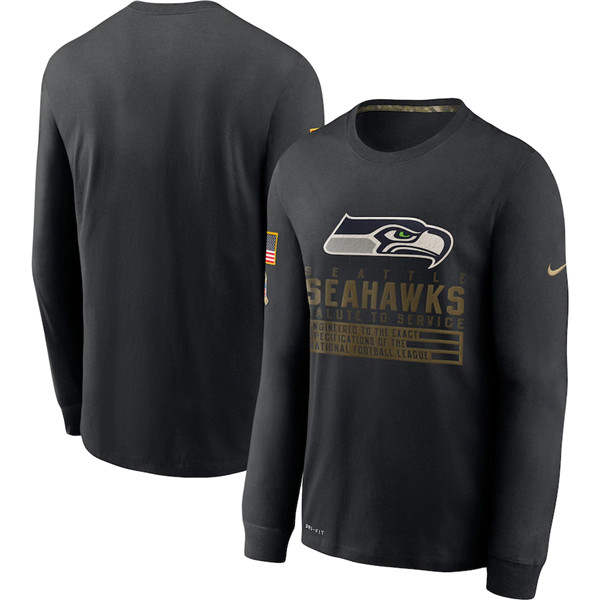 Men's Seattle Seahawks 2020 Black Salute To Service Sideline Performance Long Sleeve NFL T-Shirt