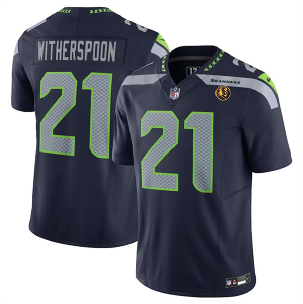 Men's Seattle Seahawks #21 Devon Witherspoon Navy 2023 F.U.S.E. With John Madden Patch Vapor Limited Football Stitched Jersey