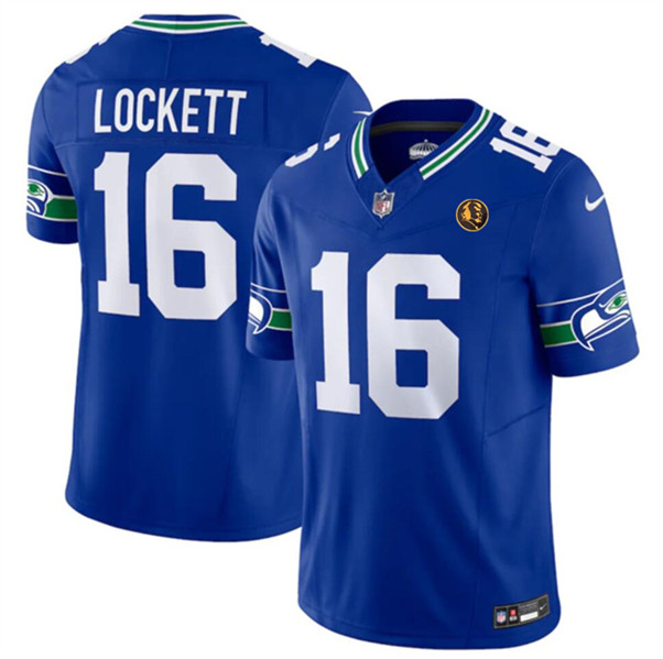 Men's Seattle Seahawks #16 Tyler Lockett Royal 2023 F.U.S.E. Throwback With John Madden Patch Vapor Limited Football Stitched Jersey
