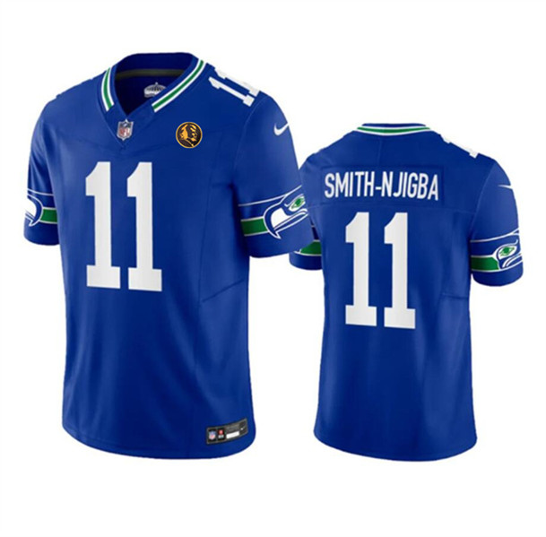 Men's Seattle Seahawks #11 Jaxon Smith-Njigba Royal 2023 F.U.S.E. Throwback With John Madden Patch Vapor Limited Football Stitched Jersey