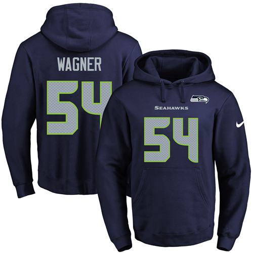 Nike Seahawks #54 Bobby Wagner Navy Blue Name & Number Pullover NFL Hoodie