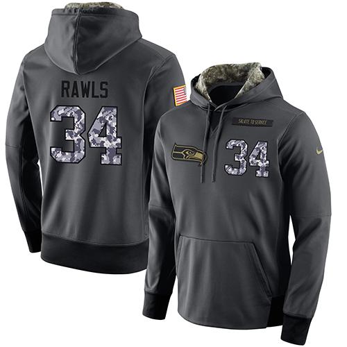 NFL Men's Nike Seattle Seahawks #34 Thomas Rawls Stitched Black Anthracite Salute to Service Player Performance Hoodie