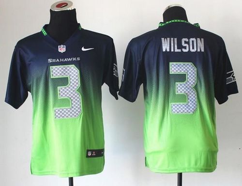 Nike Seahawks #3 Russell Wilson Steel Blue/Green Men's Stitched NFL Elite Fadeaway Fashion Jersey