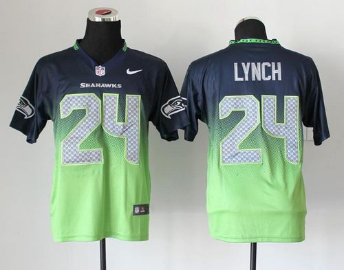 Nike Seahawks #24 Marshawn Lynch Steel Blue/Green Men's Stitched NFL Elite Fadeaway Fashion Jersey