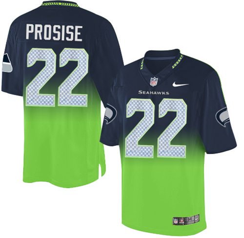 Nike Seahawks #22 C. J. Prosise Steel Blue/Green Men's Stitched NFL Elite Fadeaway Fashion Jersey