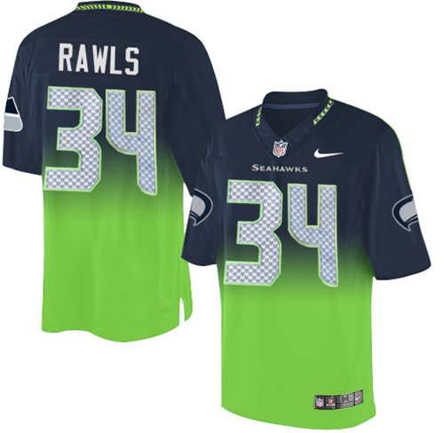 Nike Seahawks #34 Thomas Rawls Steel Blue/Green Men's Stitched NFL Elite Fadeaway Fashion Jersey