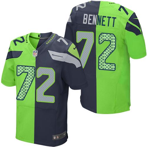 Nike Seahawks #72 Michael Bennett Steel Blue/Green Men's Stitched NFL Elite Split Jersey