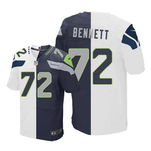 Nike Seahawks #72 Michael Bennett White/Steel Blue Men's Stitched NFL Elite Split Jersey