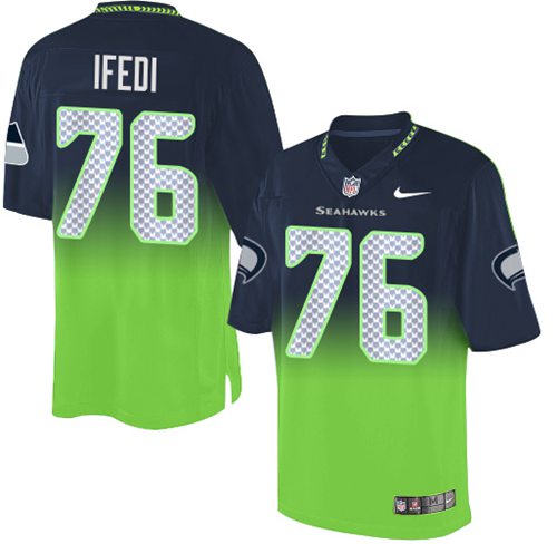 Nike Seahawks #76 Germain Ifedi Steel Blue/Green Men's Stitched NFL Elite Fadeaway Fashion Jersey