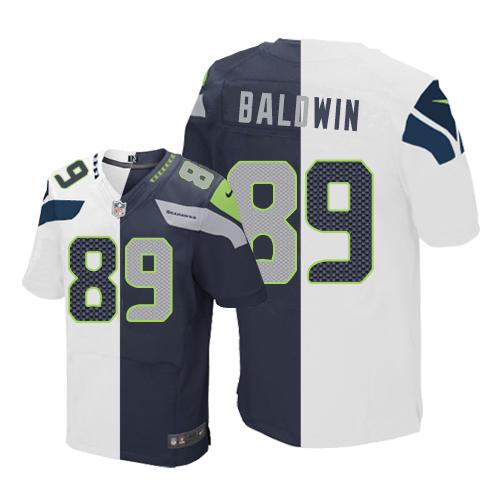 Nike Seahawks #89 Doug Baldwin White/Steel Blue Men's Stitched NFL Elite Split Jersey