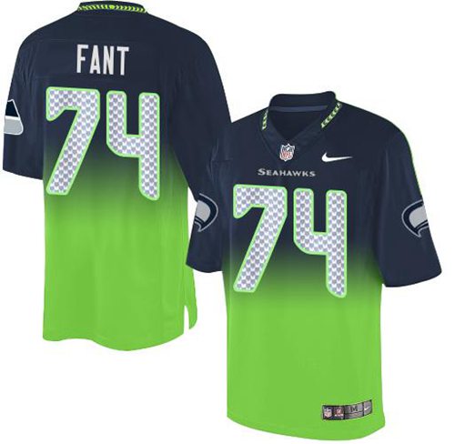 Nike Seahawks #74 George Fant Steel Blue/Green Men's Stitched NFL Elite Fadeaway Fashion Jersey