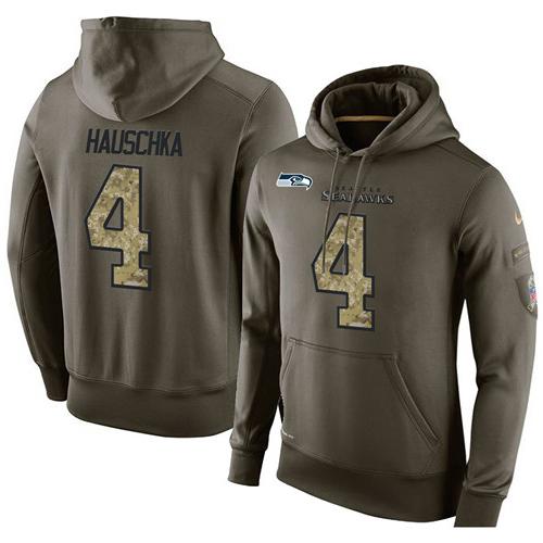 NFL Men's Nike Seattle Seahawks #4 Steven Hauschka Stitched Green Olive Salute To Service KO Performance Hoodie