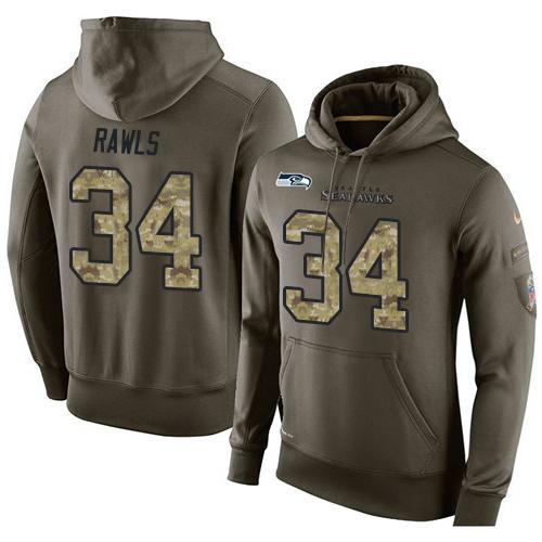 NFL Men's Nike Seattle Seahawks #34 Thomas Rawls Stitched Green Olive Salute To Service KO Performance Hoodie