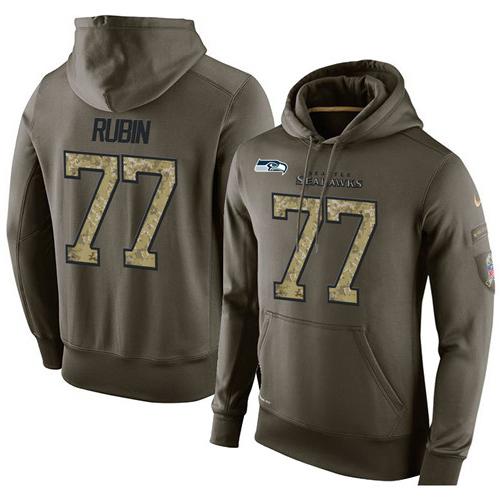 NFL Men's Nike Seattle Seahawks #77 Ahtyba Rubin Stitched Green Olive Salute To Service KO Performance Hoodie
