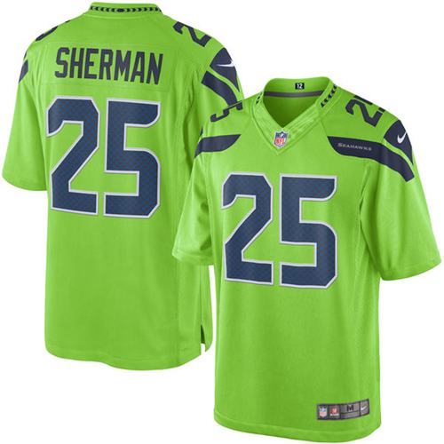 Nike Seahawks #25 Richard Sherman Green Men's Stitched NFL Limited Rush Jersey