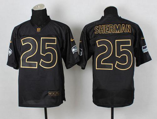Nike Seahawks #25 Richard Sherman Black Gold No. Fashion Men's Stitched NFL Elite Jersey