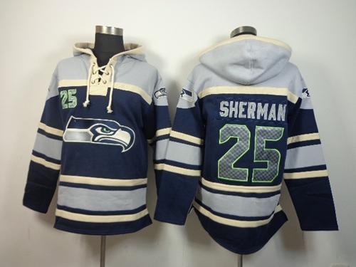 Nike Seahawks #25 Richard Sherman Navy Blue Sawyer Hooded Sweatshirt NFL Hoodie