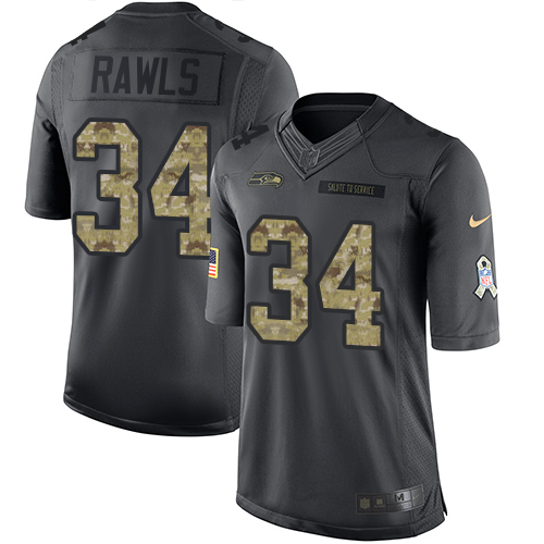 Nike Seahawks #34 Thomas Rawls Black Men's Stitched NFL Limited 2016 Salute to Service Jersey