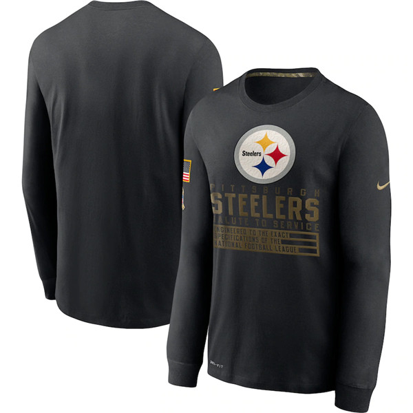 Men's Pittsburgh Steelers 2020 Black Salute To Service Sideline Performance Long Sleeve NFL T-Shirt