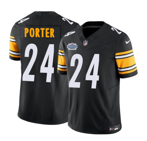 Men's Pittsburgh Steelers #24 Joey Porter Jr. Black 2023 F.U.S.E. Prem1ere Patch Vapor Untouchable Limited Football Stitched Jersey