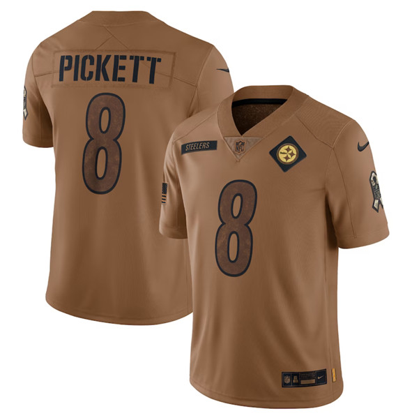 Men's Pittsburgh Steelers #8 Kenny Pickett 2023 Brown Salute To Service Limited Football Stitched Jersey