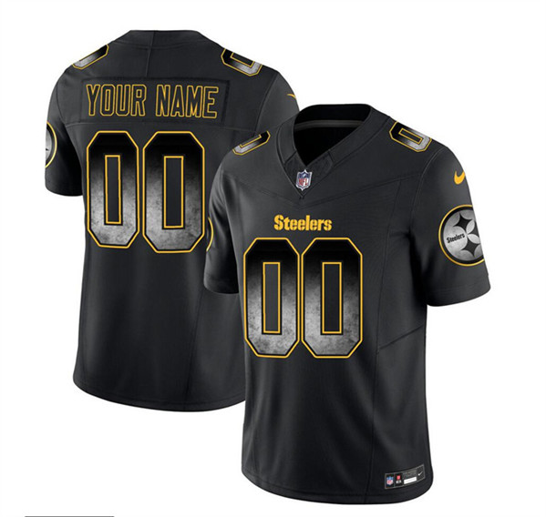 Men's Pittsburgh Steelers Active Player Custom Black 2023 F.U.S.E. Smoke Vapor Untouchable Limited Stitched Jersey
