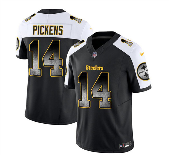 Men's Pittsburgh Steelers #14 George Pickens Black/White 2023 F.U.S.E. Smoke Vapor Untouchable Limited Football Stitched Jersey