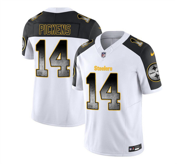 Men's Pittsburgh Steelers #14 George Pickens White/Black 2023 F.U.S.E. Smoke Vapor Untouchable Limited Football Stitched Jersey