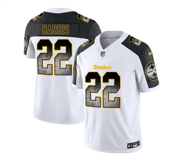 Men's Pittsburgh Steelers #22 Najee Harris White/Black 2023 F.U.S.E. Smoke Vapor Untouchable Limited Football Stitched Jersey