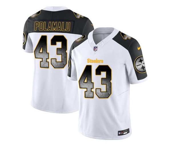 Men's Pittsburgh Steelers #43 Troy Polamalu White/Black 2023 F.U.S.E. Smoke Vapor Untouchable Limited Football Stitched Jersey