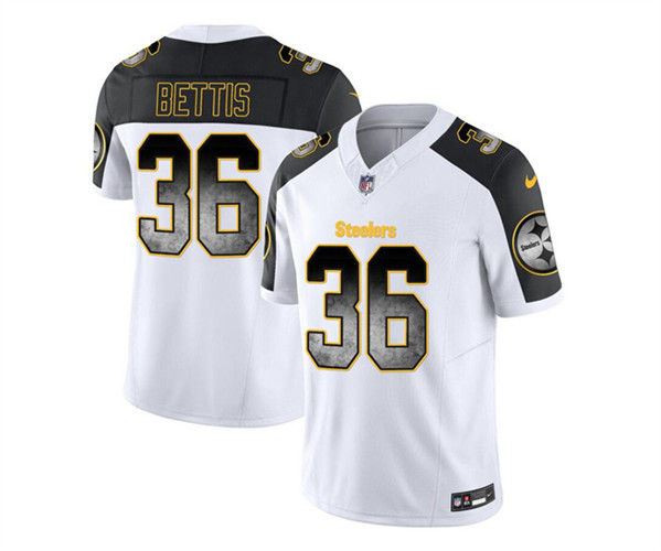 Men's Pittsburgh Steelers #36 Jerome Bettis White/Black 2023 F.U.S.E. Smoke Vapor Untouchable Limited Football Stitched Jersey