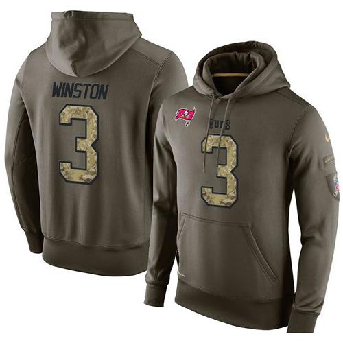 NFL Men's Nike Tampa Bay Buccaneers #3 Jameis Winston Stitched Green Olive Salute To Service KO Performance Hoodie