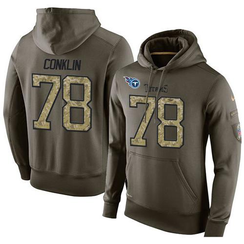 NFL Men's Nike Tennessee Titans #78 Jack Conklin Stitched Green Olive Salute To Service KO Performance Hoodie
