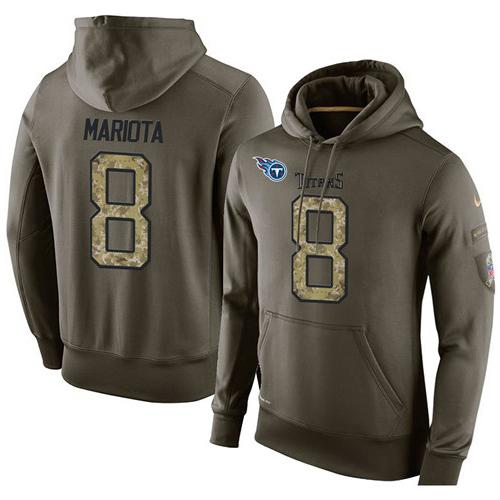 NFL Men's Nike Tennessee Titans #8 Marcus Mariota Stitched Green Olive Salute To Service KO Performance Hoodie