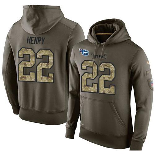 NFL Men's Nike Tennessee Titans #22 Derrick Henry Stitched Green Olive Salute To Service KO Performance Hoodie