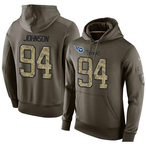 NFL Men's Nike Tennessee Titans #94 Austin Johnson Stitched Green Olive Salute To Service KO Performance Hoodie