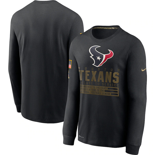 Men's Houston Texans 2020 Black Salute To Service Sideline Performance Long Sleeve NFL T-Shirt