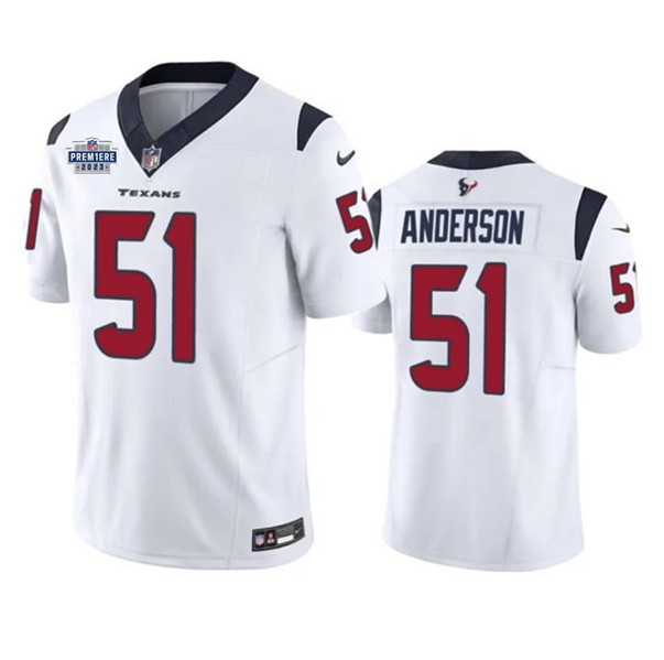 Men's Houston Texans #51 Will Anderson Jr. White 2023 F.U.S.E Prem1ere Patch Vapor Untouchable Football Stitched Jersey