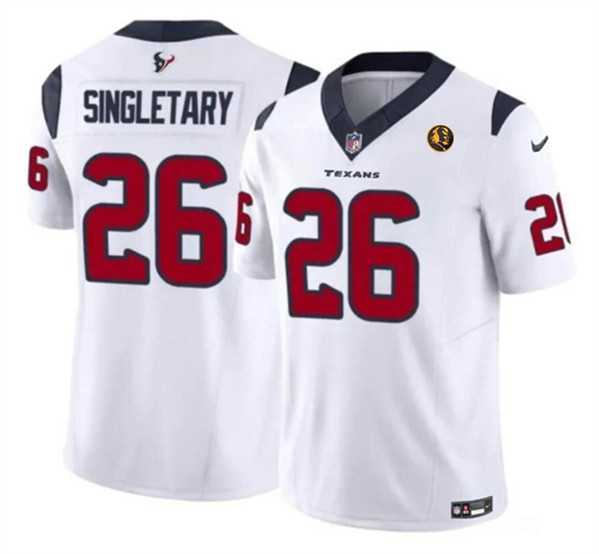 Men's Houston Texans #26 Devin Singletary White 2023 F.U.S.E. With John Madden Patch Vapor Limited Football Stitched Jersey