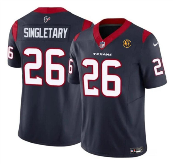 Men's Houston Texans #26 Devin Singletary Navy 2023 F.U.S.E. With John Madden Patch Vapor Limited Football Stitched Jersey