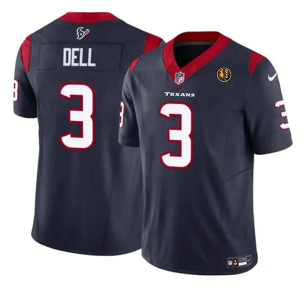Men's Houston Texans #3 Tank Dell Navy 2023 F.U.S.E. With John Madden Patch Vapor Limited Football Stitched Jersey