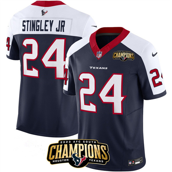 Men's Houston Texans #24 Derek Stingley Jr. Navy/White 2023 F.U.S.E. With AFC South Champions Patch And Team Logo Patch Limited Football Stitched Jersey