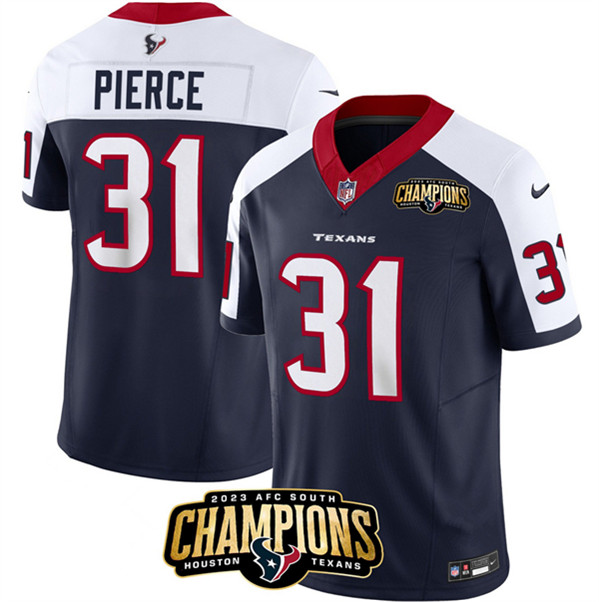 Men's Houston Texans #31 Dameon Pierce Navy/White 2023 F.U.S.E. With AFC South Champions Patch And Team Logo Patch Limited Football Stitched Jersey