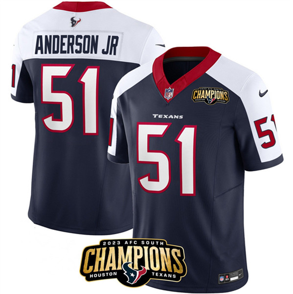 Men's Houston Texans #51 Will Anderson Jr. Navy/White 2023 F.U.S.E. With AFC South Champions Patch And Team Logo Patch Limited Football Stitched Jersey