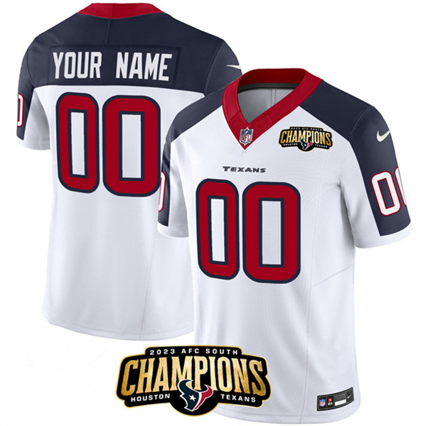 Men's Houston Texans Active Player Custom White/Navy 2023 F.U.S.E. AFC South Champions Patch Vapor Limited Football Stitched Jersey