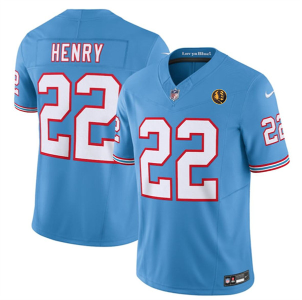 Men's Tennessee Titans #22 Derrick Henry Blue 2023 F.U.S.E. Throwback With John Madden Patch Vapor Limited Football Stitched Jersey