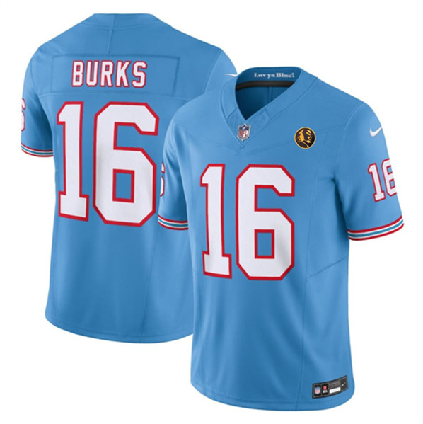 Men's Tennessee Titans #16 Treylon Burks Blue 2023 F.U.S.E. Throwback With John Madden Patch Vapor Limited Football Stitched Jersey