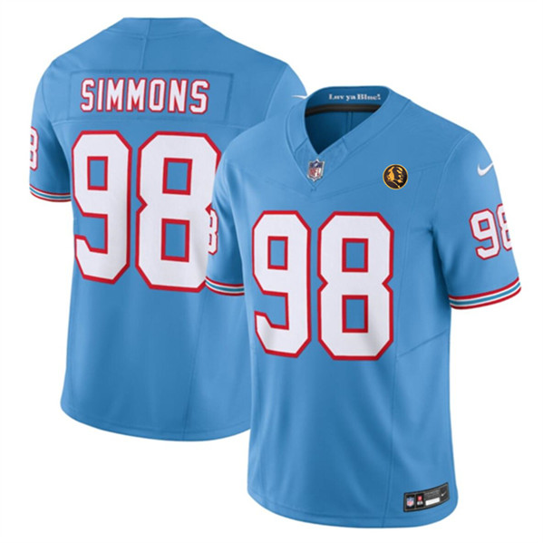 Men's Tennessee Titans #98 Jeffery Simmons Blue 2023 F.U.S.E. Throwback With John Madden Patch Vapor Limited Football Stitched Jersey